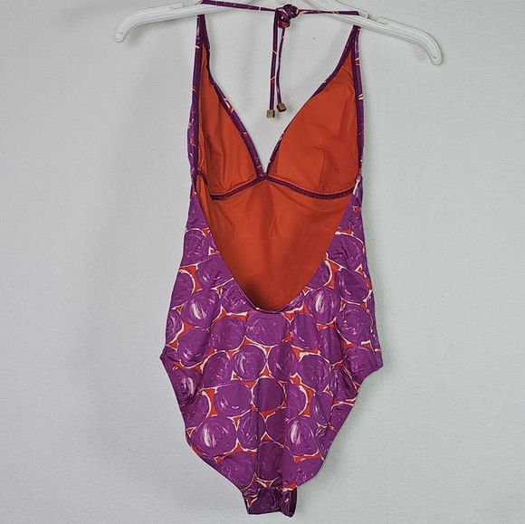 Tory Burch Orange/Purple Halter Swimsuit Sz S Circle Print One Piece - Picture 3 of 15